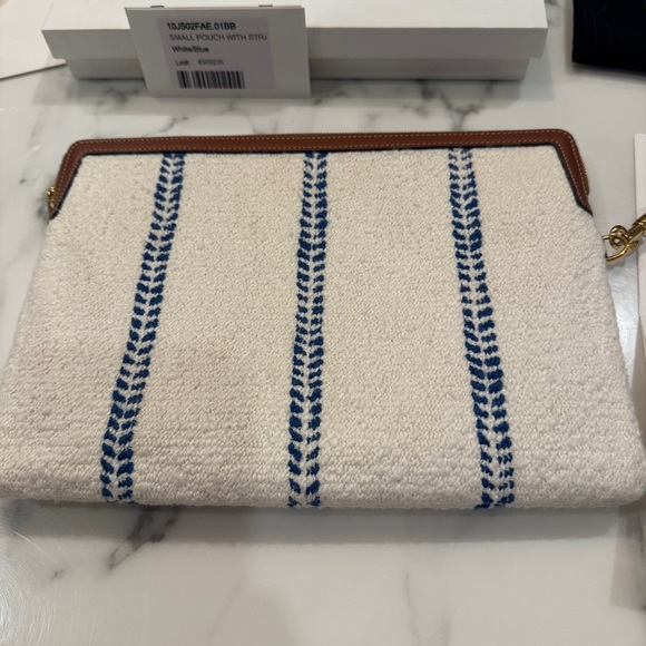 Celine Cuir Triomphe striped texture Brown/blue Pouch clutch made in Italy - Picture 6 of 15